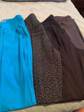 Set of 4 leggings Turquoise, Charcoal Pattern, Black, and gray